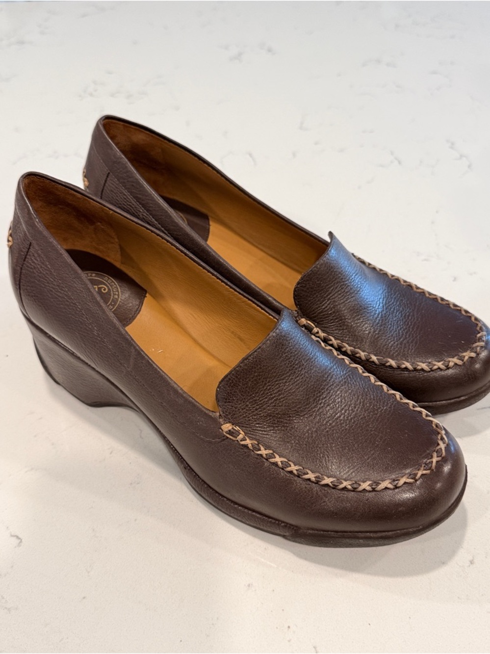 Nurture Classic Brown Leather Women's Wedge Loafers